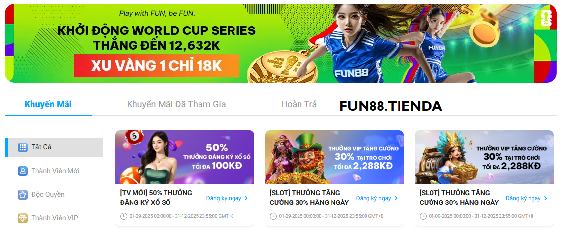 Chương trình khuyến mãi tại Fun88 Chương trình khuyến mãi tại Fun88