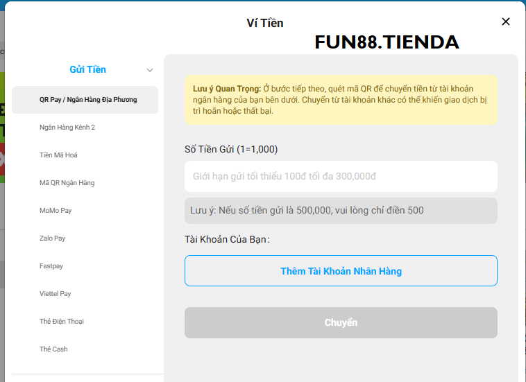 Phương thức nạp tiền fun88 đa dạng Phương thức nạp tiền fun88 đa dạng